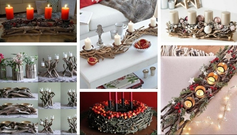 DIY Χριστουγεννιάτικες συνθέσεις κηροπηγίου με κλαδάκια