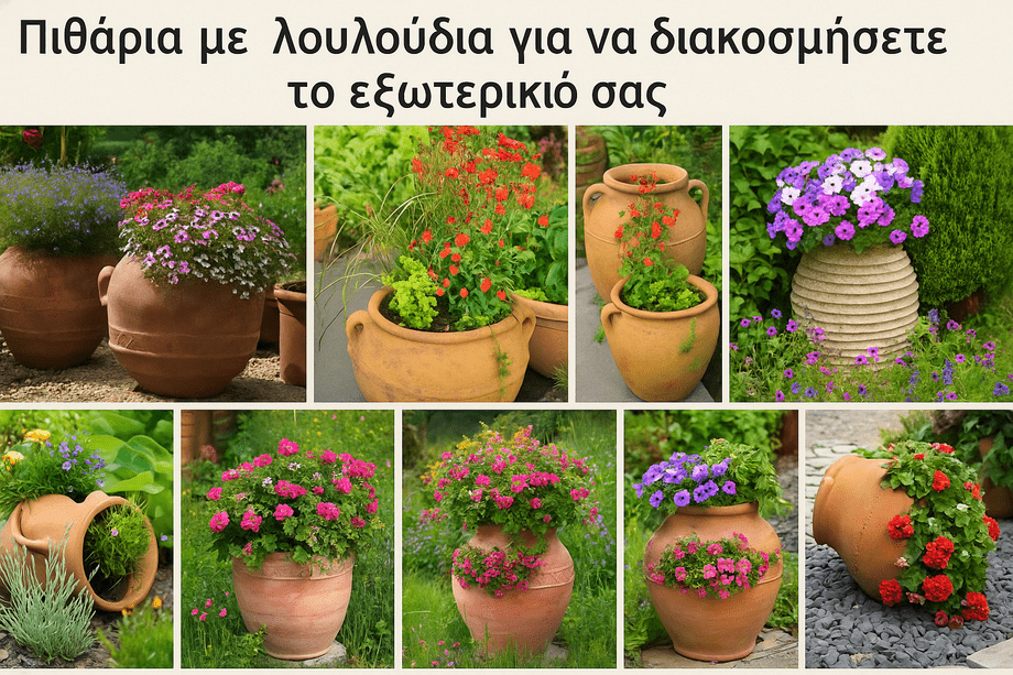 Πιθάρια με λουλούδια για να διακοσμήσετε το εξωτερικό σας