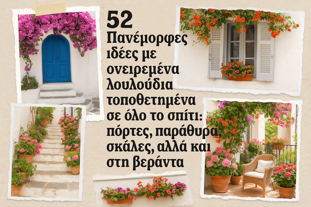 ιδέες με ονειρεμένα λουλούδια τοποθετημένα σε όλο το σπίτι: πόρτες, παράθυρα, σκάλες, αλλά και στη βεράντα