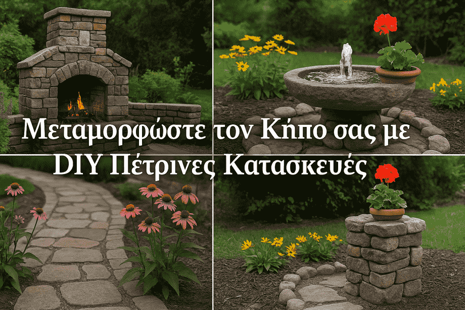  Καλοσχεδιασμένος κήπος με πέτρινες κατασκευές DIY, συμπεριλαμβανομένου καθιστικού, συντριβανιού και παρτεριών