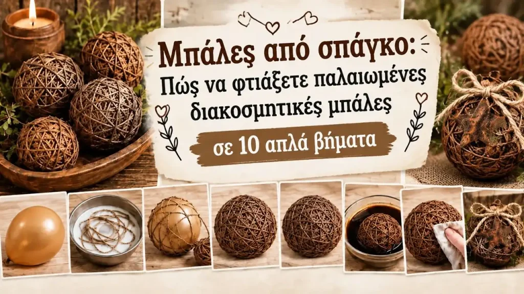 Μπάλες από σπάγκο: Πώς να φτιάξετε παλαιωμένες διακοσμητικές μπάλες σε 10 απλά βήματα