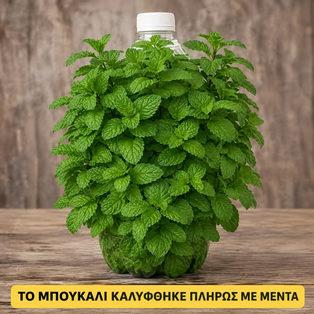 Μέντα σε πλαστικό μπουκάλι με χώμα