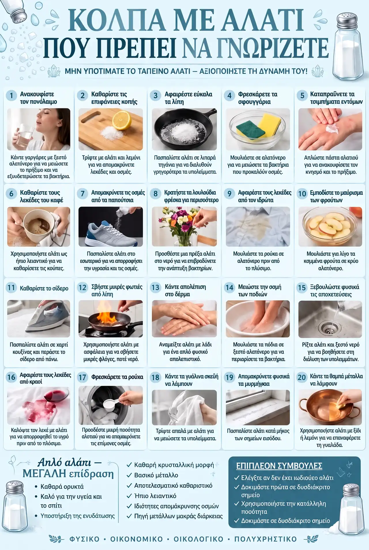 20 έξυπνες χρήσεις του αλατιού στο σπίτι, τι λειτουργεί και τι όχι