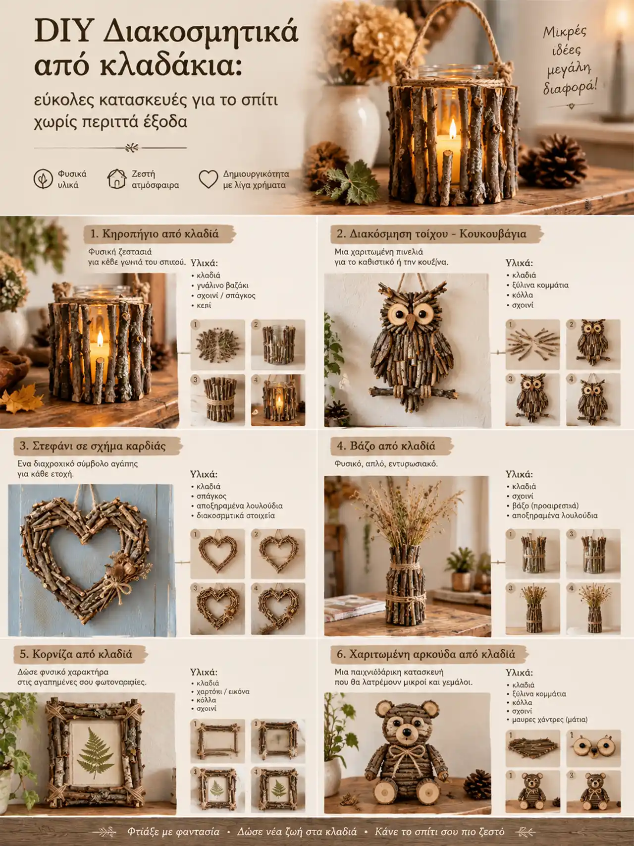 DIY Διακοσμητικά από κλαδάκια: εύκολες κατασκευές για το σπίτι χωρίς περιττά έξοδα