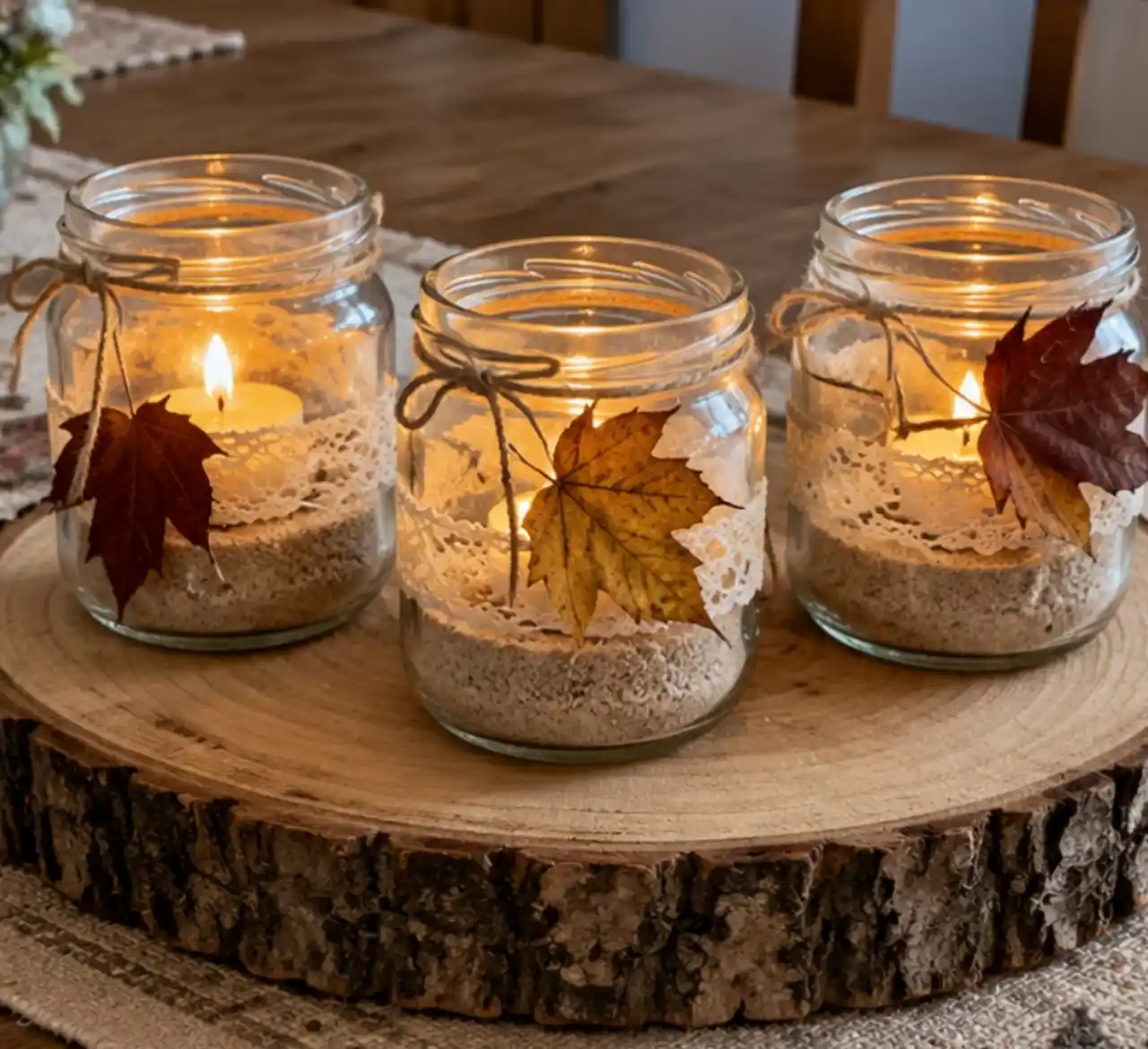 DIY Φθινοπωρινή Διακόσμηση με Κεριά σε Γυάλινα Βαζάκια