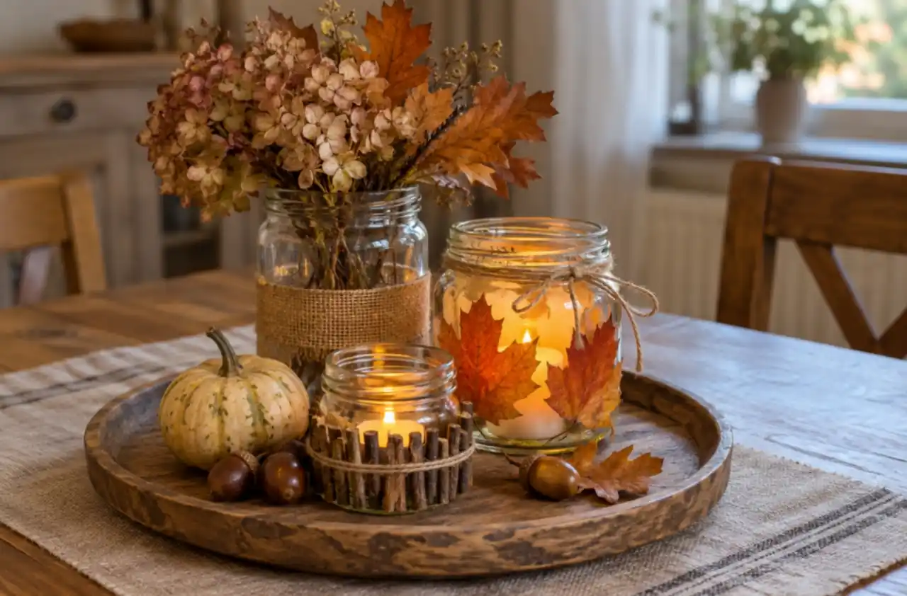 DIY Φθινοπωρινή Διακόσμηση με Κεριά σε Γυάλινα Βαζάκια