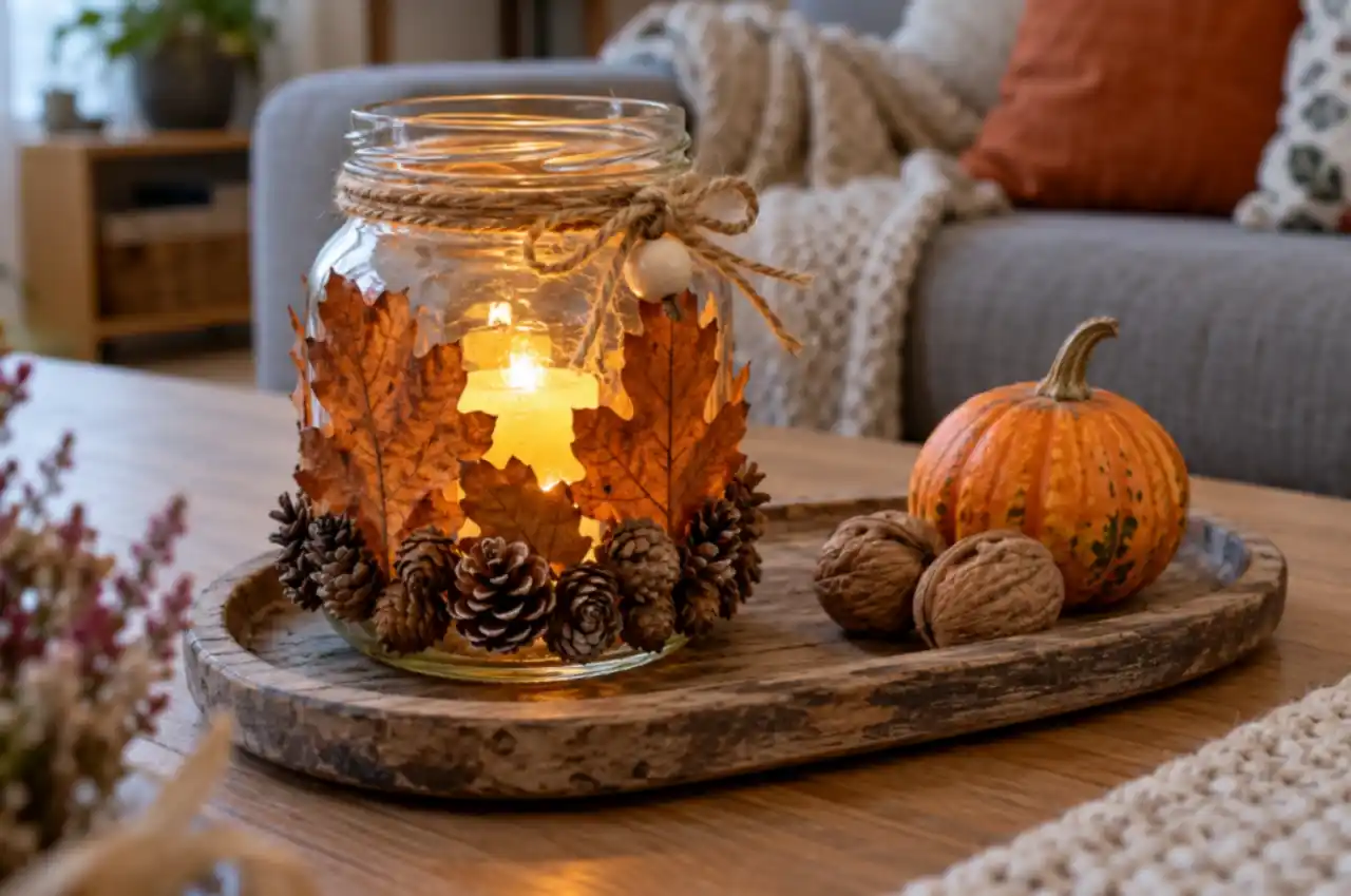 DIY Φθινοπωρινή Διακόσμηση με Κεριά σε Γυάλινα Βαζάκια