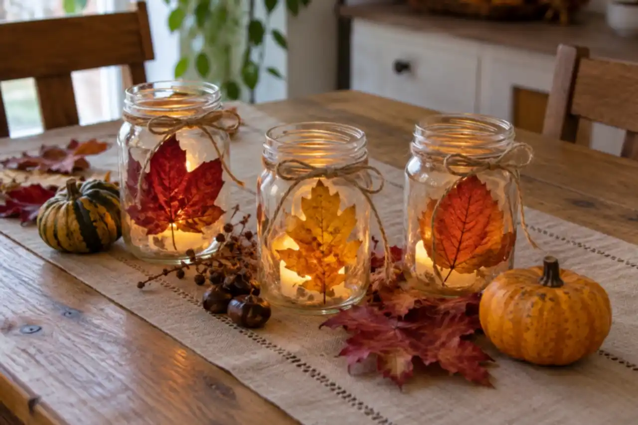 DIY Φθινοπωρινή Διακόσμηση με Κεριά σε Γυάλινα Βαζάκια