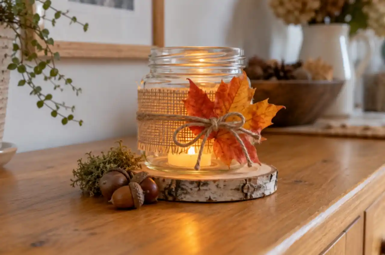 DIY Φθινοπωρινή Διακόσμηση με Κεριά σε Γυάλινα Βαζάκια