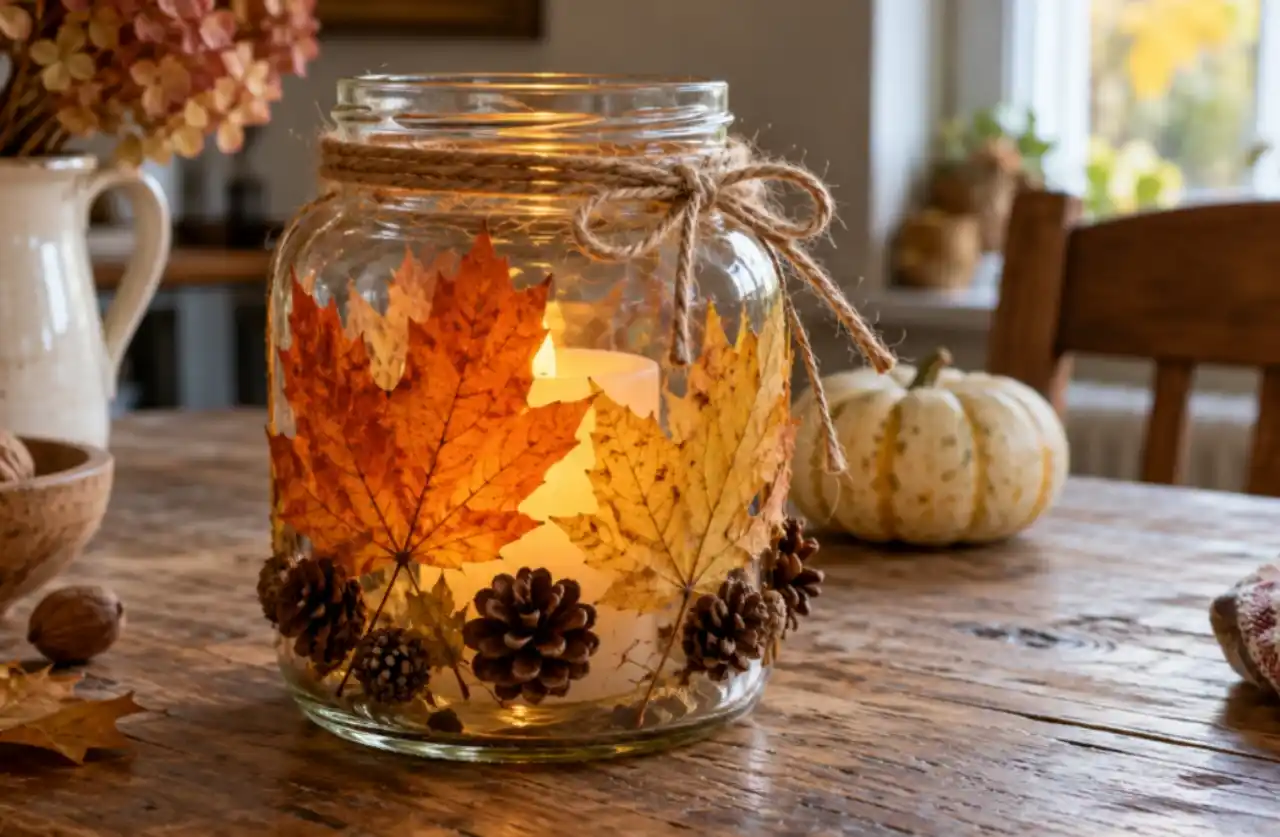 DIY Φθινοπωρινή Διακόσμηση με Κεριά σε Γυάλινα Βαζάκια