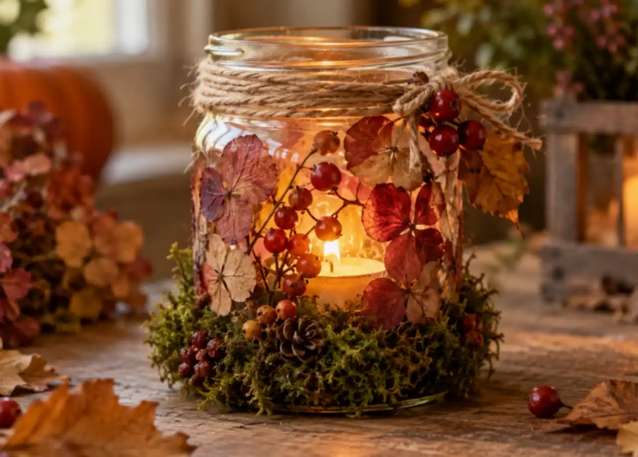 DIY Φθινοπωρινή Διακόσμηση με Κεριά σε Γυάλινα Βαζάκια