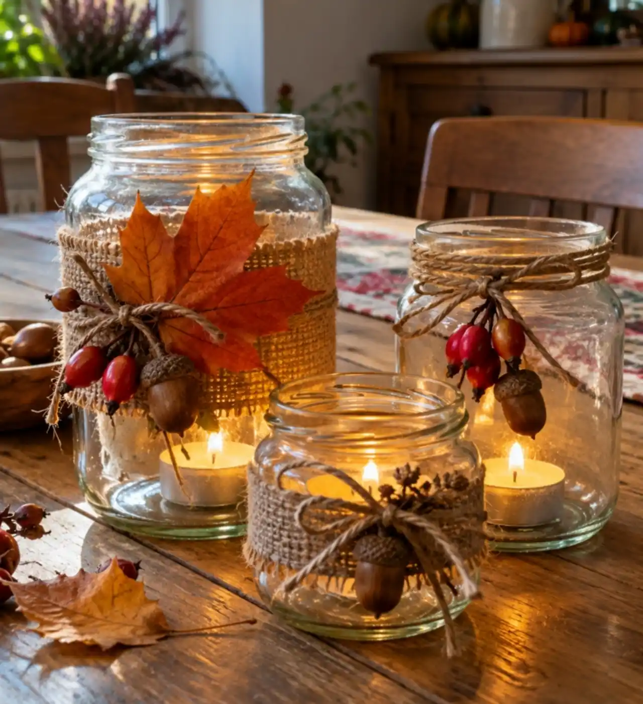 DIY Φθινοπωρινή Διακόσμηση με Κεριά σε Γυάλινα Βαζάκια