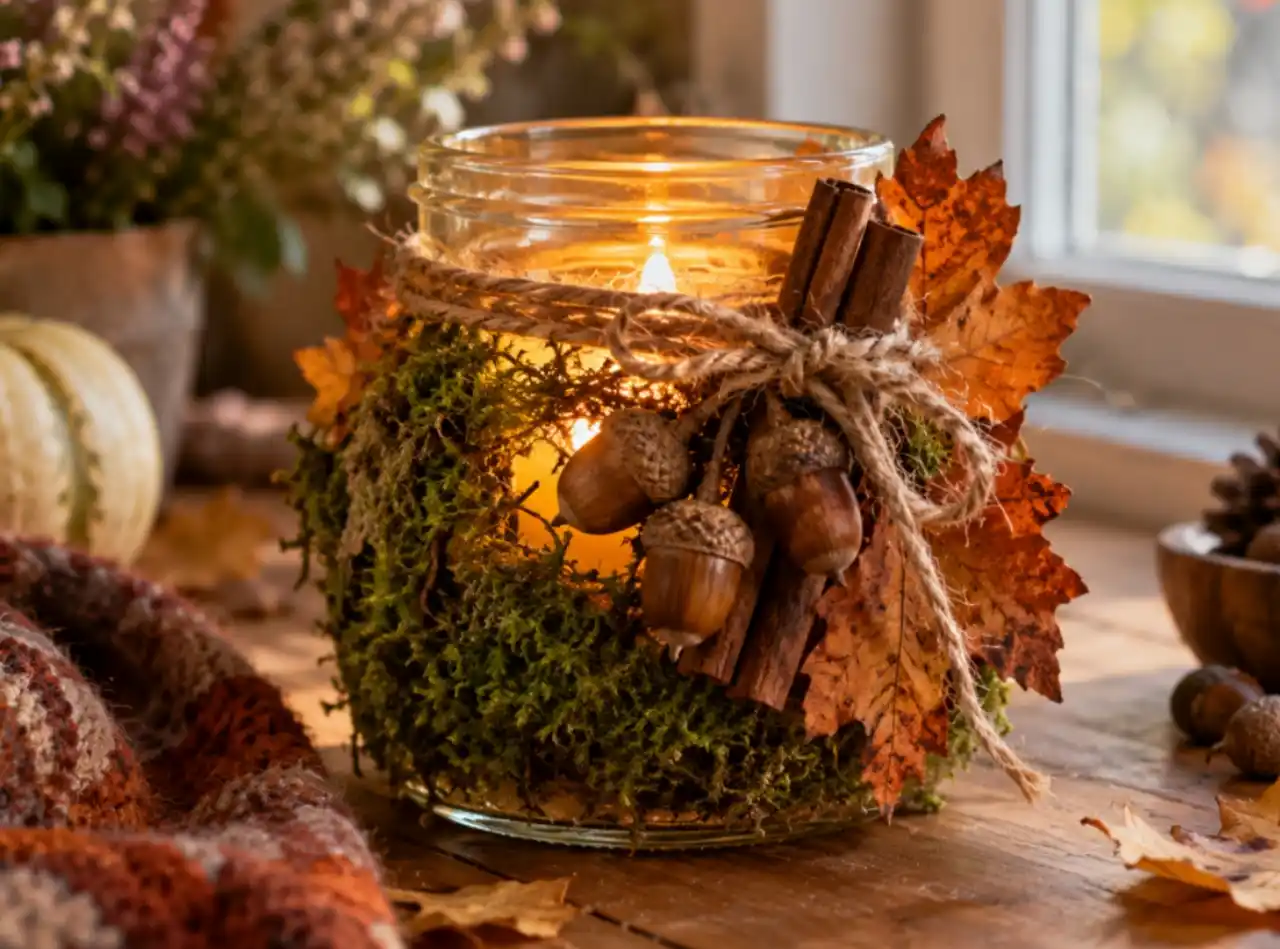 DIY Φθινοπωρινή Διακόσμηση με Κεριά σε Γυάλινα Βαζάκια