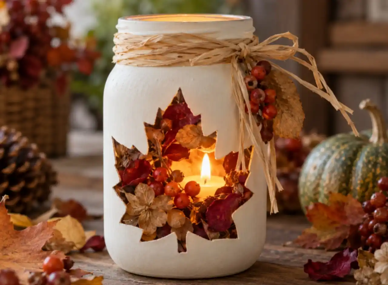 DIY Φθινοπωρινή Διακόσμηση με Κεριά σε Γυάλινα Βαζάκια