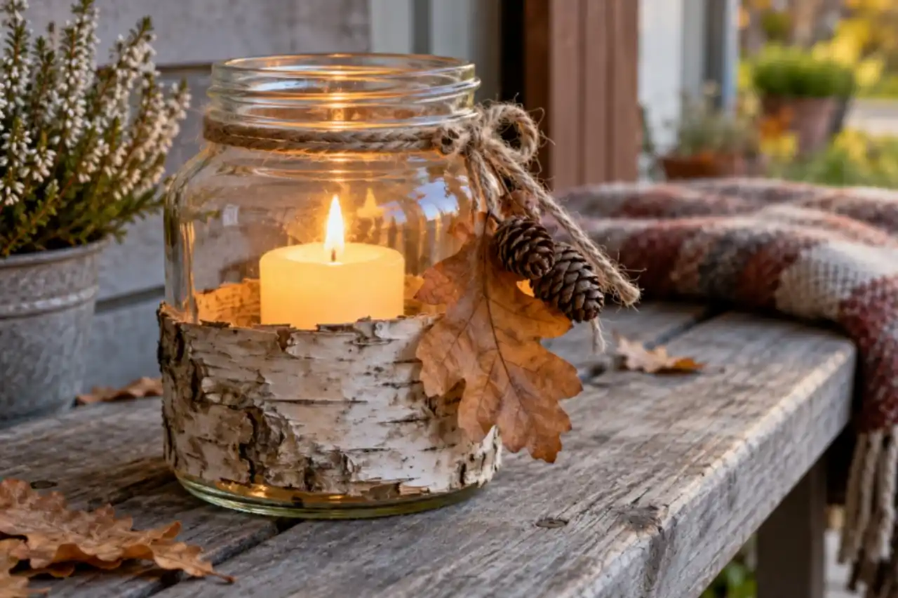 DIY Φθινοπωρινή Διακόσμηση με Κεριά σε Γυάλινα Βαζάκια