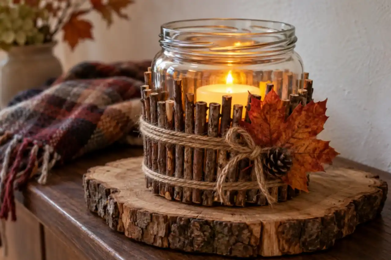 DIY Φθινοπωρινή Διακόσμηση με Κεριά σε Γυάλινα Βαζάκια