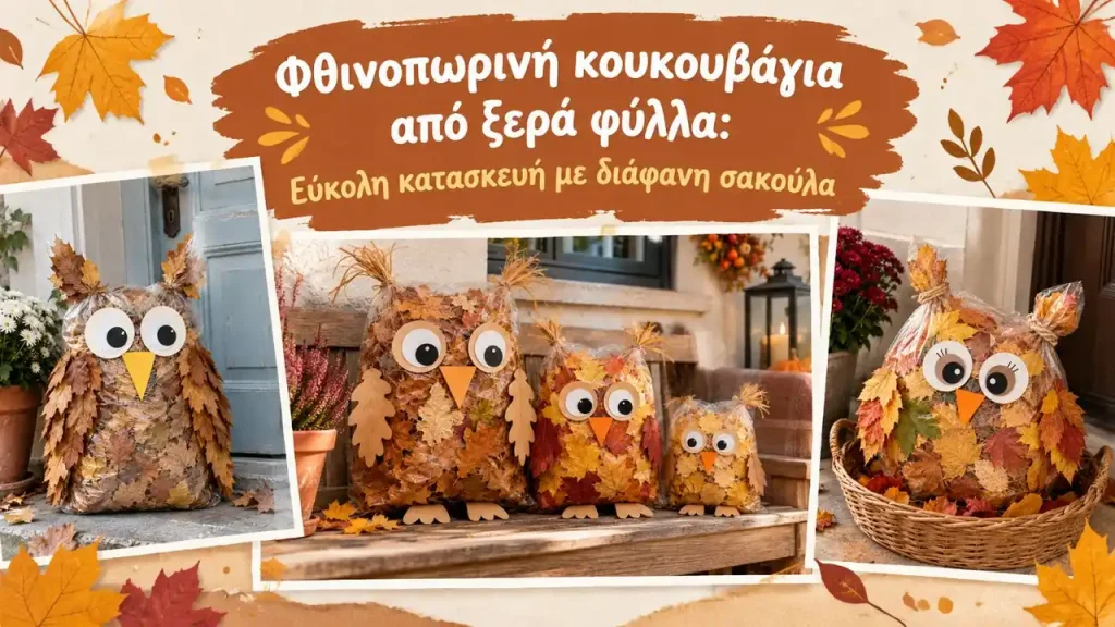 Φθινοπωρινή κουκουβάγια από ξερά φύλλα: Εύκολη κατασκευή με διάφανη σακούλα
