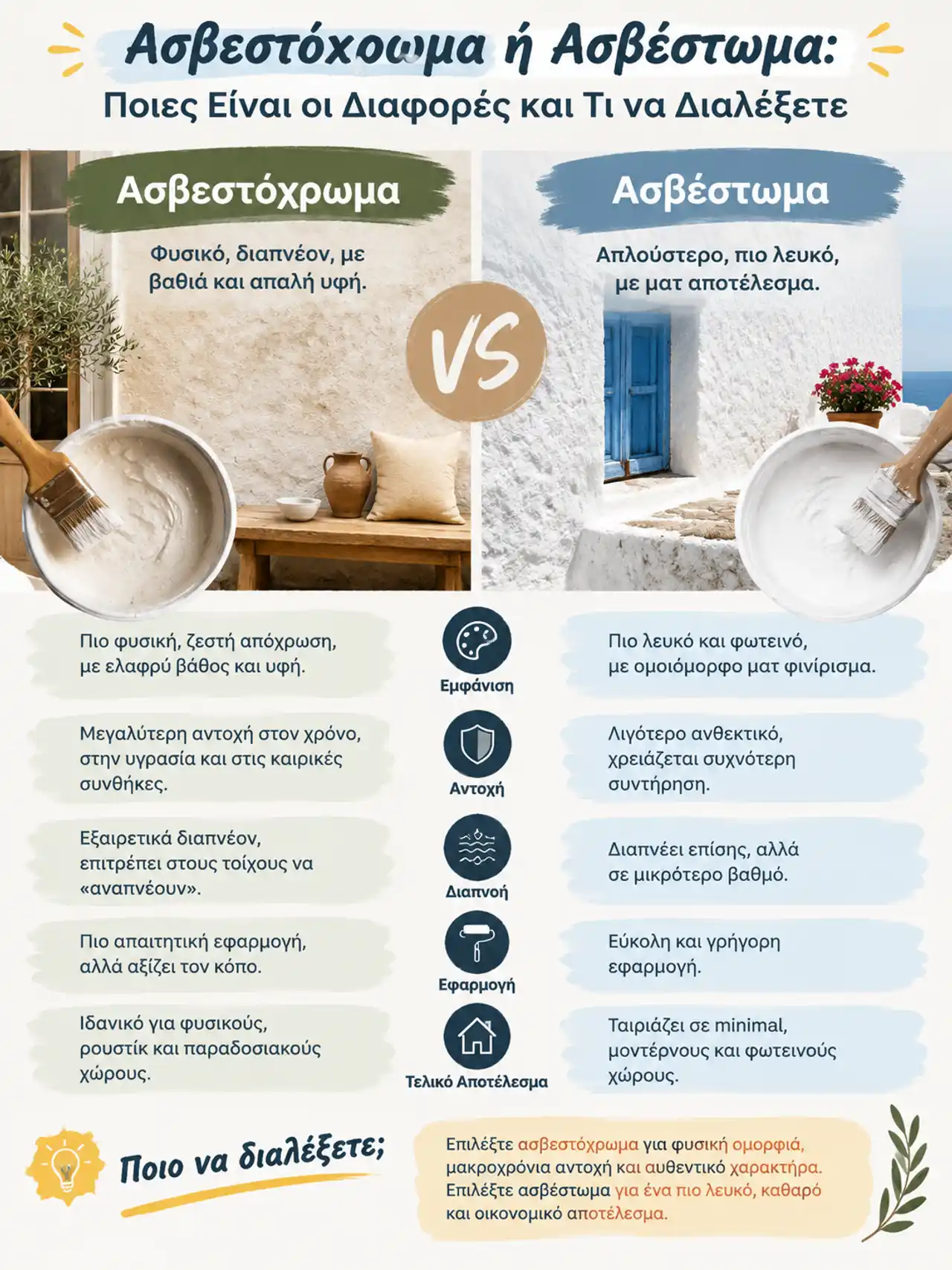 Ασβεστόχρωμα ή Ασβέστωμα: Ποιες Είναι οι Διαφορές και Τι να Διαλέξετε