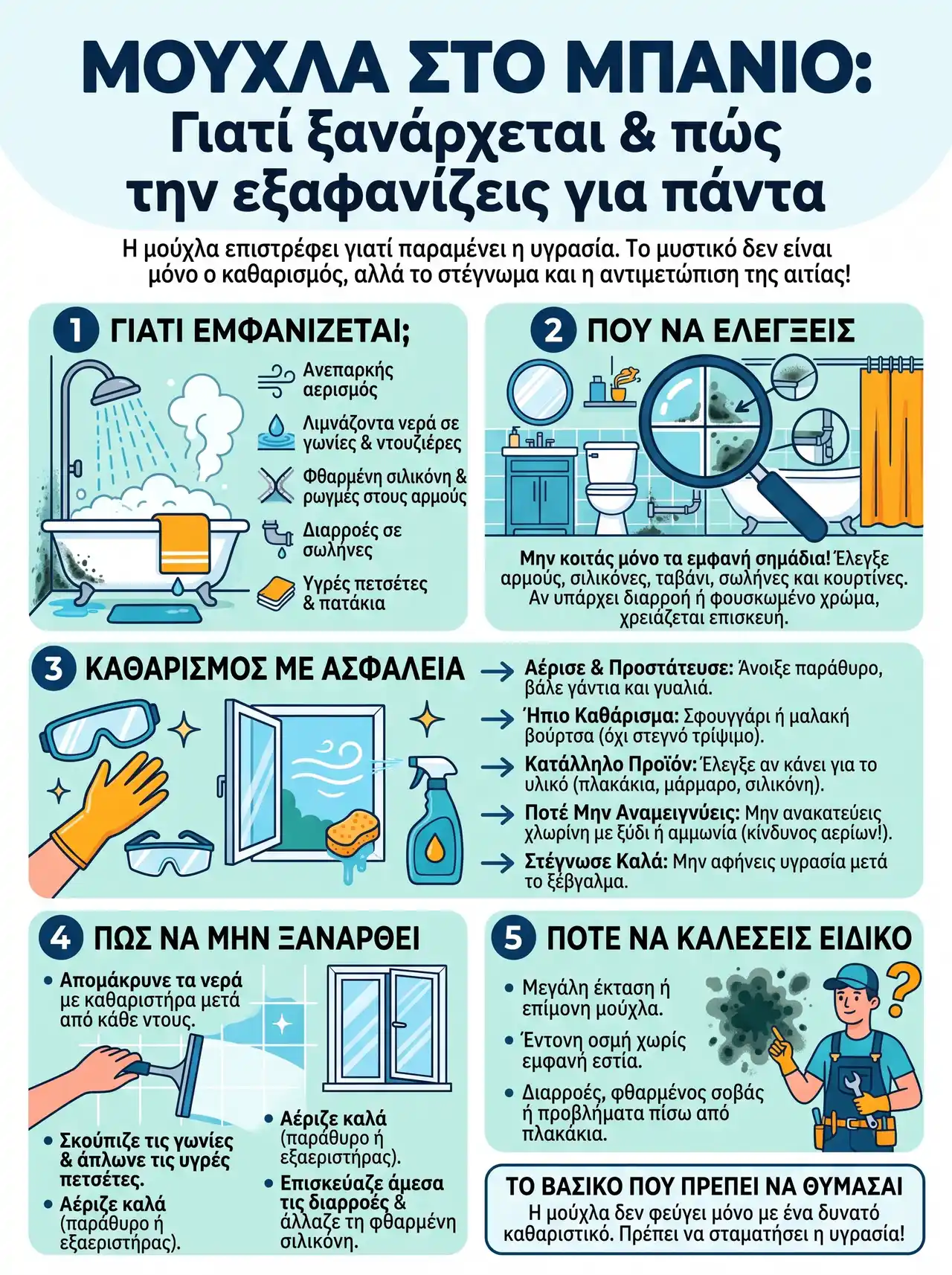Μούχλα στο μπάνιο: Γιατί ξανάρχεται και πώς την εξαφανίζεις για πάντα