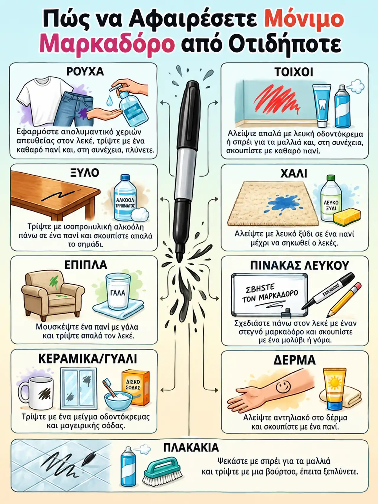 Πώς να αφαιρέσετε ανεξίτηλο μαρκαδόρο από κάθε επιφάνεια