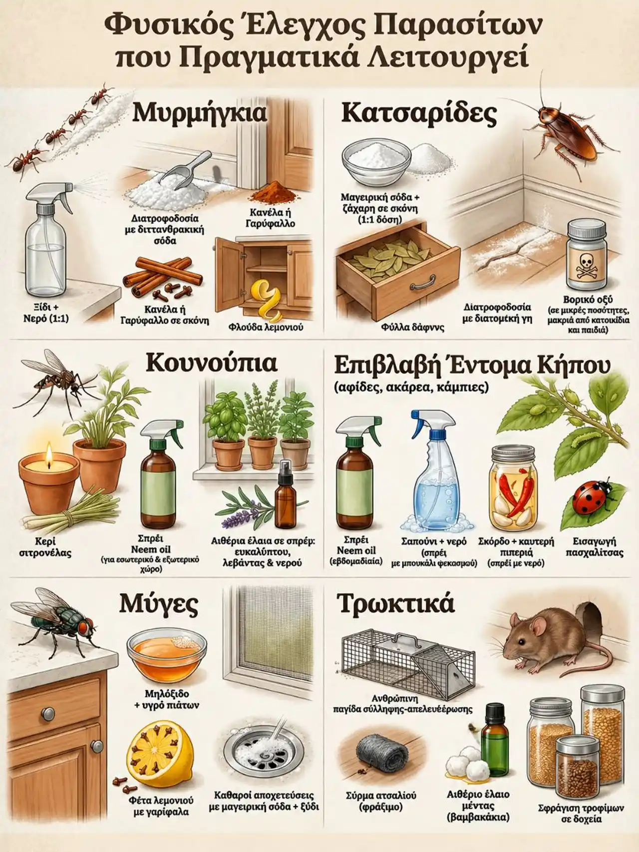Φυσική αντιμετώπιση εντόμων: 20 λύσεις για μυρμήγκια, κατσαρίδες, κουνούπια, μύγες και ποντίκια